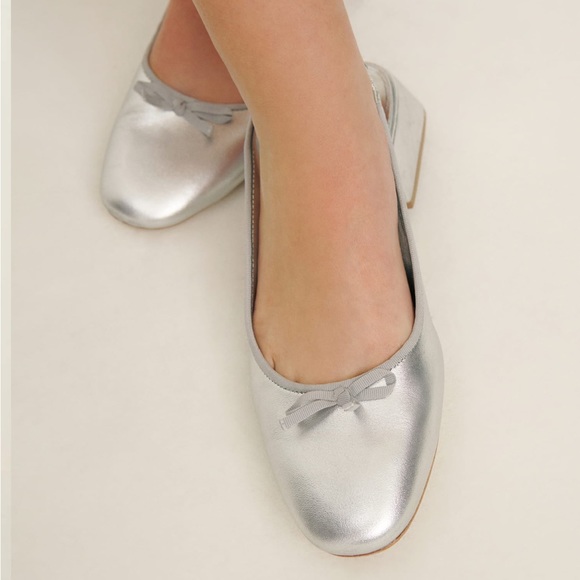 NEW Reformation Margarita Slingback Round Toe Metallic Leather Block Heel - Picture 4 of 14